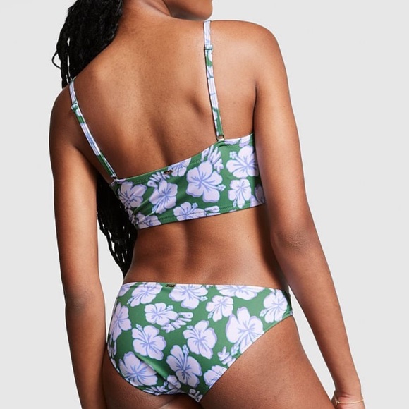 PINK Victoria's Secret Other - Victoria’s Secret PINK Ruched Front Bikini Bottom XL NWT Forest Pine Hibiscus 🌺